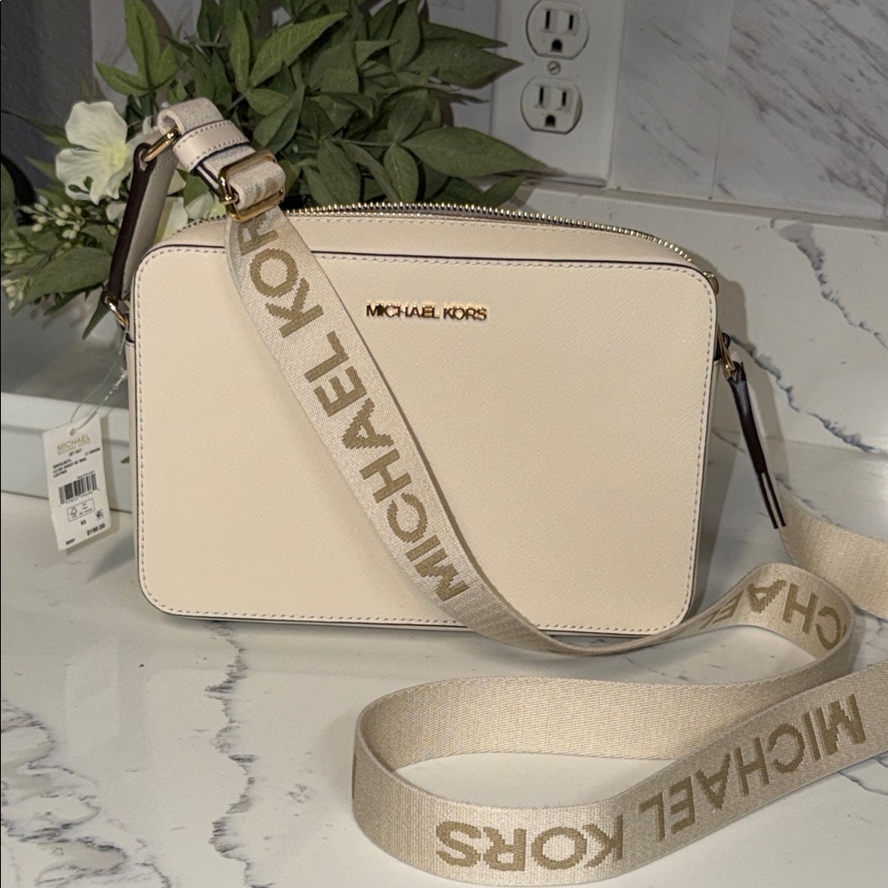 Michael Kors Beige Crossbody Bag with Logo Strap
